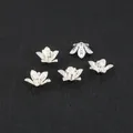 Five pieces of silver flower core jewelry charms with delicate petal texture for DIY headwear - Double-layer Multi-petal Bead Cap Electroplated Silver