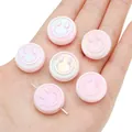 Flat round acrylic smiley face beads with soft pink iridescent finish for DIY jewelry - 21mm (2 Pieces/Pack) / Pink