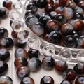 8-10mm black and amber floral glass beads with stardust texture for DIY jewelry - 8mm (Aperture Approx 1mm, 30 Pieces/Pack) / Black Coffee Mix