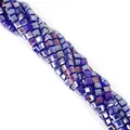 Faceted square glass beads in deep blue iridescent finish for DIY jewelry making - Deep Blue AB