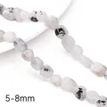 Natural 5-8mm irregular white stone beads with black mineral inclusions for DIY jewelry - White Moonstone