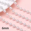 Λευκή αλυσίδα με πέρλες ABS 6mm και ασημένιους συνδέσμους για DIY κοσμήματα και χειροτεχνία - 6mm Τεχνητό Μαργαριτάρι 50cm/Πακέτο / Ασημί
