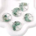 Five handmade silver life tree pendants featuring natural green crystal stone chips - 30mm (1 Piece/Pack) / Green Aventurine