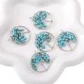 5Pcs silver wire tree of life pendants with turquoise crushed stones for jewelry making - 30mm (1 Piece/Pack) / Turquoise
