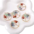 Five-piece set of Tree of Life pendants with natural crystal stones and gold wire wrapping - 30mm (1 Piece/Pack) / Multi-color