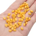 Flat oval bright yellow acrylic eyes for handmade plush dolls shown on a palm for scale - 5x7mm (50 Pieces/Pack) / Yellow