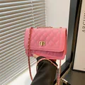 Chic pink quilted handbag with gold metal clasp and chain strap for women's daily commute - Pink