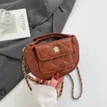 Mini sac à main matelassé en cuir PU marron rétro avec un fermoir camélia doré - Marron