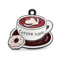 Vintage alloy enamel coffee cup pendant with heart latte art and coffee time lettering - Deep Brown Black Edge Latte Art Cup