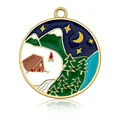 Emaille-Camping-Perle mit schneebedeckten Bergen und Sternenhimmel für DIY-Schmuck - Outdoor Mond Abzeichen