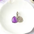 Silberner hohler Herz-Anhänger mit violettem Glitzer-Emaille und kleinen Zirkonia - Lila