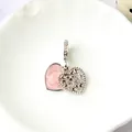 Herzanhänger aus rosa Emaille und Silber mit MUM-Schriftzug für Bettelarmbänder - Rosa