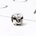 Cute rabbit bead charm with white enamel and zircon eyes for DIY bracelets - Silver White