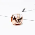 Rose gold rabbit charm bead with white enamel ears and sparkling crystal eyes - Gold White
