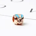 Charme de lapin en or rose avec oreilles en émail bleu et yeux en zircon pour bijoux DIY - Or Bleu