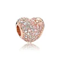 Herz-Perle in Roségold mit rosa Kristallen und Marienkäfer für DIY-Schmuck - Marienkäfer Herz mit Strass-Pflasterung in Goldoptik (M11-23 Goldoptik)
