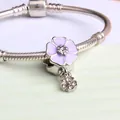 Bracciale a serpente in argento con ciondoli a fiori di magnolia viola e zirconi - Viola