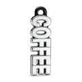 Polished silver alloy COFFEE letter charm pendant with vertical design and top loop - White Letters Black Edge COFFEE