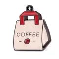 Vintage coffee bag enamel pendant with red handles and coffee lettering charm - Deep Coffee Black Edge Takeout Bag