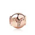 Rose gold alphabet Y charm bead with clear zircon inlay for DIY bracelet jewelry - Aries