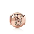 Rose gold Taurus zodiac charm bead with sparkling crystals for DIY bracelets - Taurus