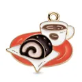 Vintage gold coffee cup and cake enamel charm pendant for DIY jewelry making accessories - Orange Gold Edge Coffee Dessert