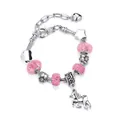 DIY charm bracelet with rainbow crystal beads and cute unicorn pendant on silver chain - 14cm / Pink