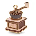 Vintage coffee grinder alloy charm with colorful enamel inlay and gold plating - Brown Gold Edge Grinder