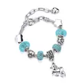 Rainbow crystal unicorn charm bracelet with silver snake chain and heart pendant - 14cm / Lake Blue