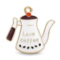 Golden coffee pot enamel pendant with Love Coffee engraving and white finish - Brown Gold Edge Coffee Pot