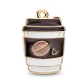 Vintage coffee cup enamel pendant in brown and white with gold trim for DIY jewelry - Light Brown Gold Edge Tumbler