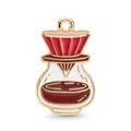 Vintage coffee pot alloy pendant with red and white enamel detailing and gold plating - Light Brown Gold Edge Pour-over Pot