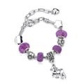 DIY purple unicorn charm snake chain bracelet with crystal beads and heart pendants - Purple
