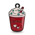 Red enamel coffee cup charm with white cream and blue dots for DIY jewelry making - Deep Red Black Edge Milk Tea Coffee