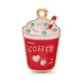 Red coffee cup pendant with golden coffee text and pink heart detail in alloy charm - Red Gold Edge Milk Tea Coffee