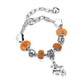 DIY charm bracelet with orange crystal beads and silver unicorn pendant on snake chain - Orange