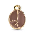 Vintage oval coffee pendant with brown enamel and minimalist golden face art - Light Brown Gold Edge Coffee Bean