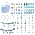 DIY kids charm bracelet kit with blue crystal beads and silver pendants in gift box - Blue Set