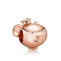 Rose gold crown mouse charm bead with sparkling crystal eyes for DIY bracelets - Mouse