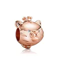 Rose gold tiger charm bead with crown and crystal eyes for animal beaded bracelets - Tiger
