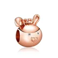 Rose gold rabbit charm with crown and sparkling zircons for beaded charm bracelets - Rabbit