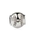 Polished silver alloy round bead with crystal-studded letter H for DIY jewelry - Pisces