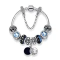DIY silver snake chain bracelet with blue galaxy beads and moon star charms - S
