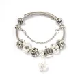 Detail of silver beaded bracelet with crystal beads and a vintage crown charm - Standard Small / White Crown Style (CT-01 White)