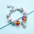 DIY unicorn charm bracelet with pink glass beads and enamel pendants on snake chain - 14 / Red and Orange Theme (ZL07-2)