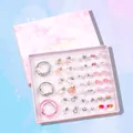 Pink DIY charm bracelet set with crystal beads in a marble gift box for girls - Pink Blister Style (With Gift Box)