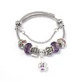 DIY charm bracelet with purple crystal beads and crown pendant on steel mesh band - Standard Small / Purple Crown Style (CT-03 Purple)