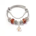 DIY-armband met oranje kristallen, kroonbedels en veiligheidsketting van roestvrij staal - Bruin