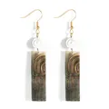 Detail of vintage long bar earrings featuring natural shell texture and white pearls - Imitation Pearl Rectangle Style (HWB4323-4) / Grey-Green Bronze (HWB4323-4)