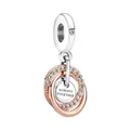 Two-tone silver and rose gold heart charm with Always Together engraving and zircons - Tricolor Linked Rings Style (L3-59)
